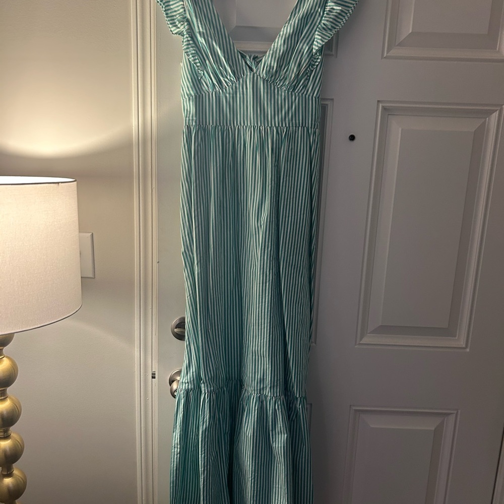Skies Are Blue Teal and White Striped Dress